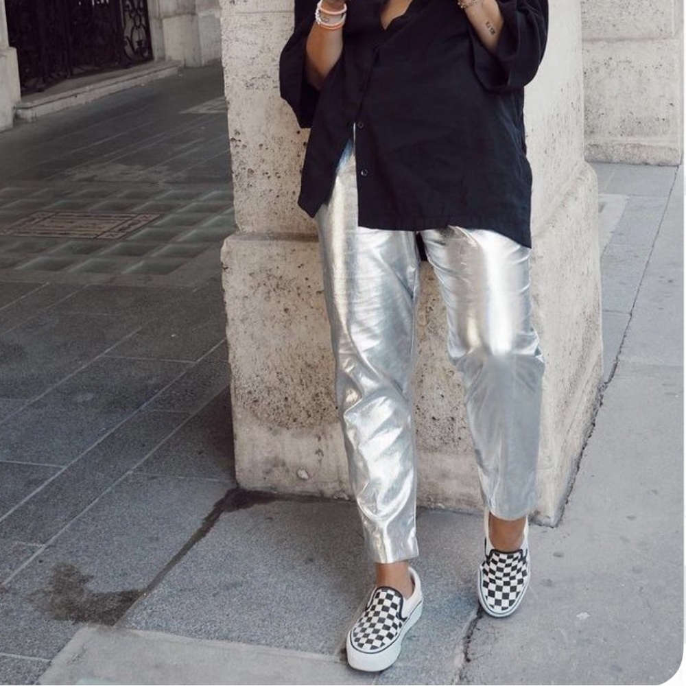 GAP Women's Metallic Silver Straight Leg Pants